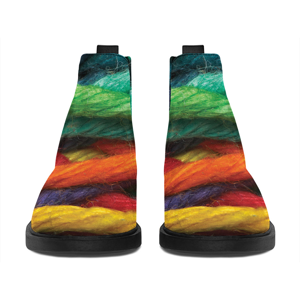 Colorful Yarn Print Flat Ankle Boots