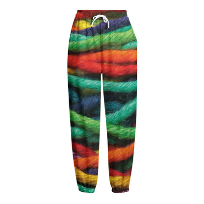 Colorful Yarn Print Fleece Lined Knit Pants