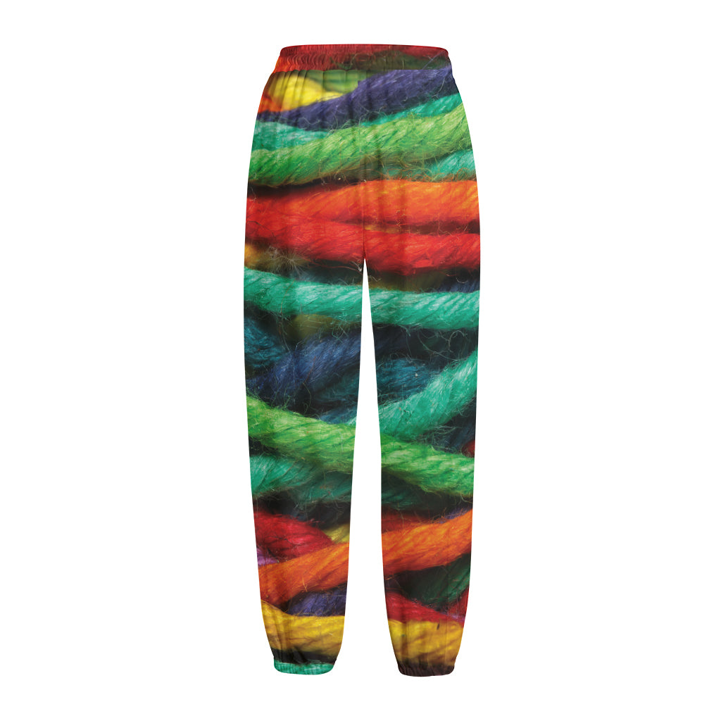 Colorful Yarn Print Fleece Lined Knit Pants