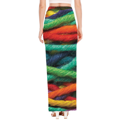 Colorful Yarn Print High Slit Maxi Skirt