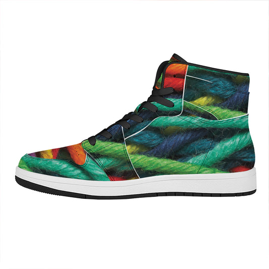 Colorful Yarn Print High Top Leather Sneakers