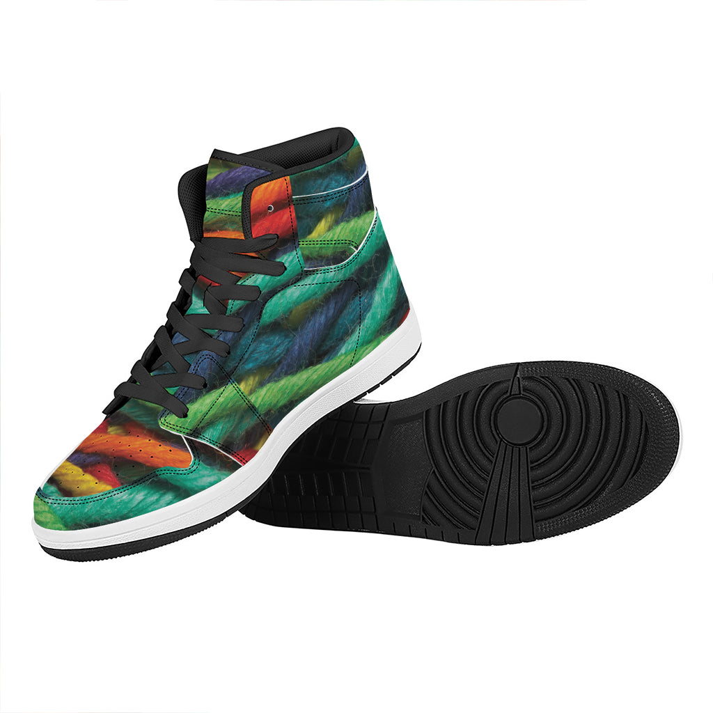 Colorful Yarn Print High Top Leather Sneakers