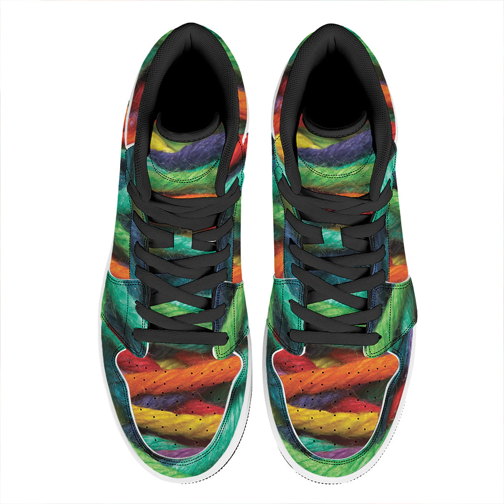 Colorful Yarn Print High Top Leather Sneakers