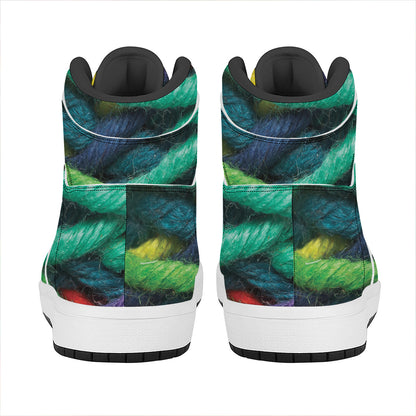 Colorful Yarn Print High Top Leather Sneakers