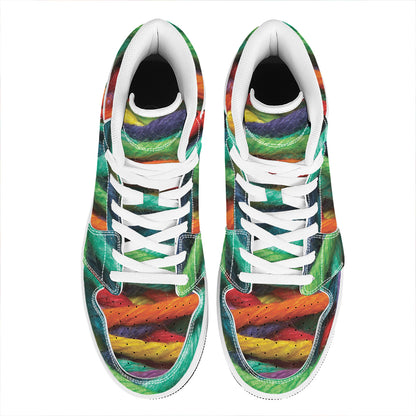 Colorful Yarn Print High Top Leather Sneakers