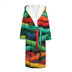 Colorful Yarn Print Hooded Bathrobe