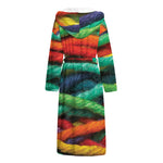 Colorful Yarn Print Hooded Bathrobe