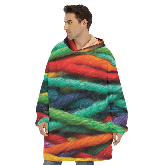 Colorful Yarn Print Hoodie Blanket