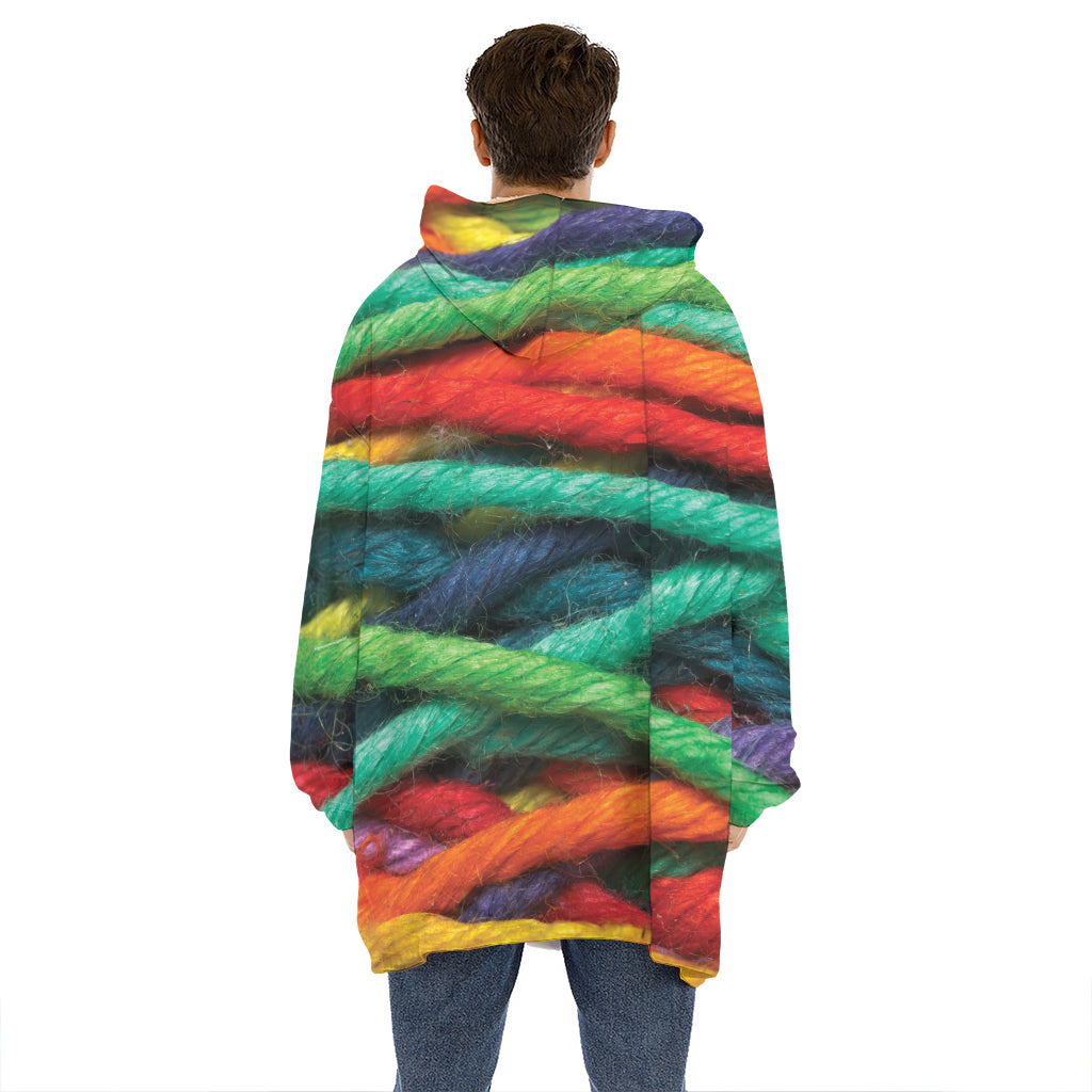 Colorful Yarn Print Hoodie Blanket