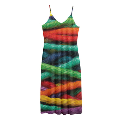 Colorful Yarn Print Jersey Midi Cami Dress