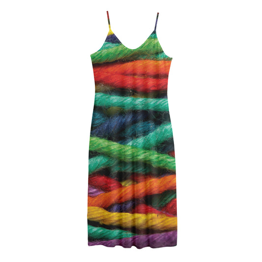 Colorful Yarn Print Jersey Midi Cami Dress