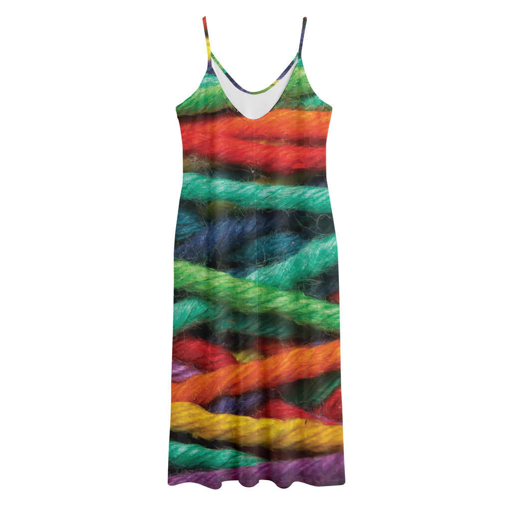 Colorful Yarn Print Jersey Midi Cami Dress