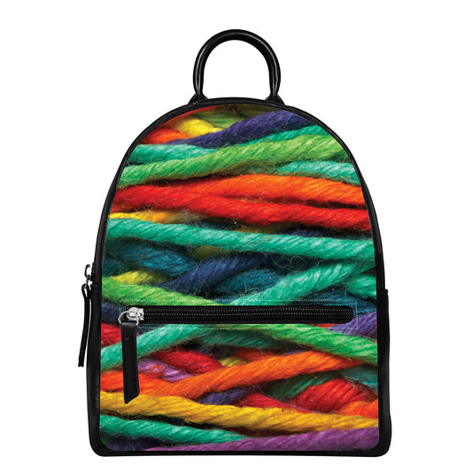 Colorful Yarn Print Leather Backpack