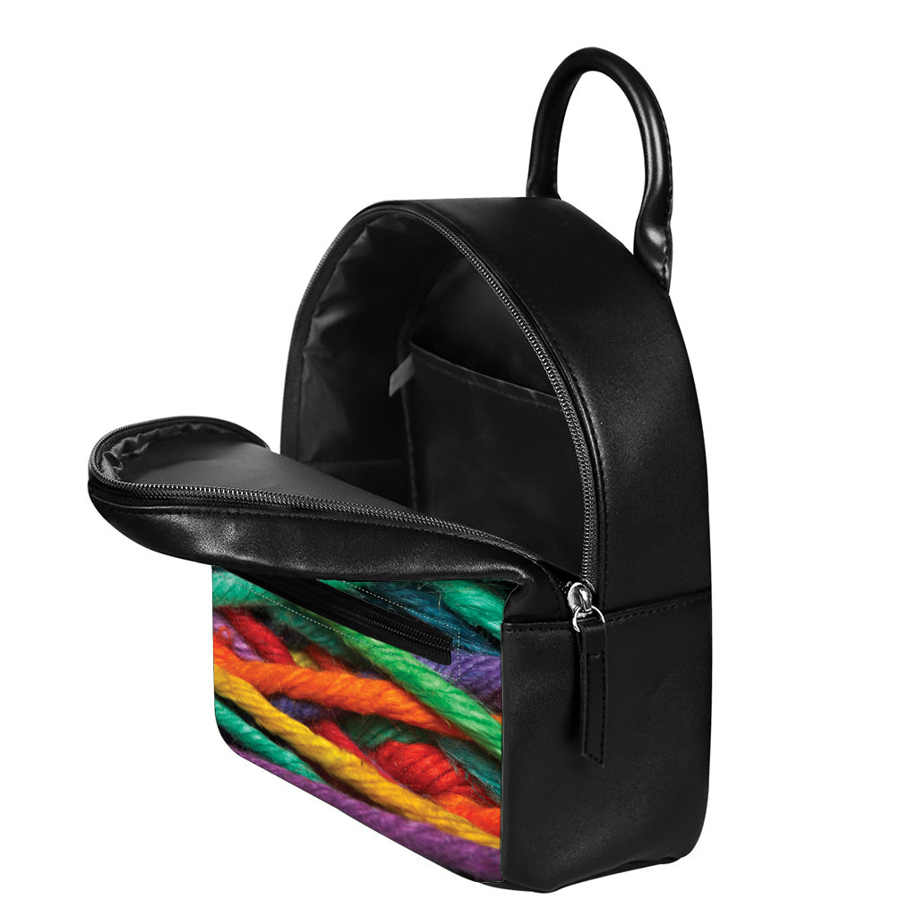 Colorful Yarn Print Leather Backpack