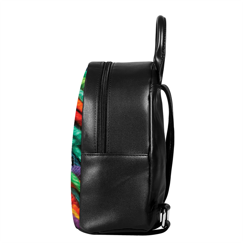 Colorful Yarn Print Leather Backpack