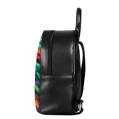 Colorful Yarn Print Leather Backpack