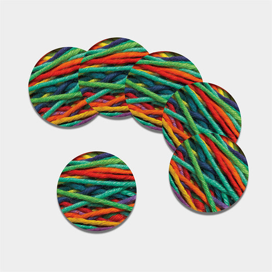 Colorful Yarn Print Leather Coaster Set