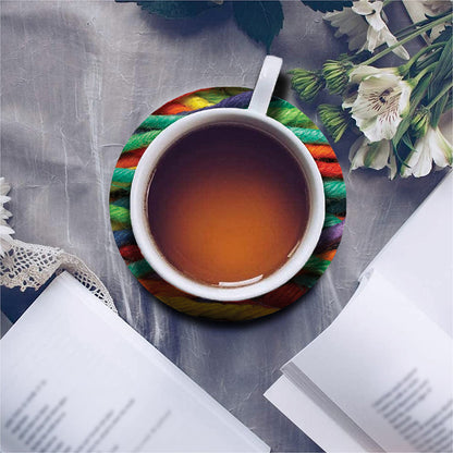 Colorful Yarn Print Leather Coaster Set