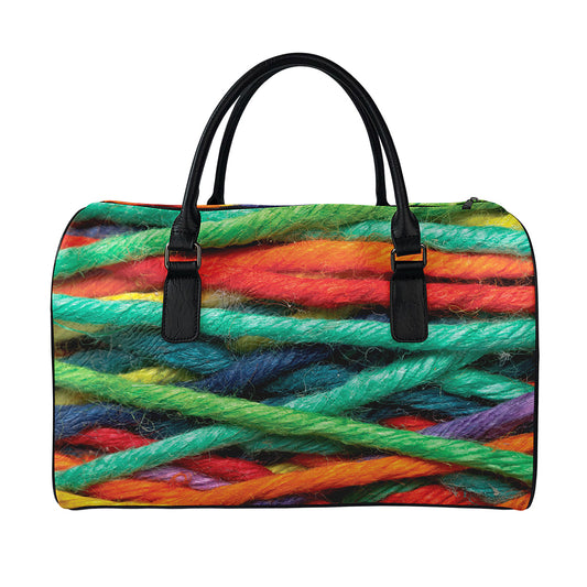 Colorful Yarn Print Leather Duffle Bag