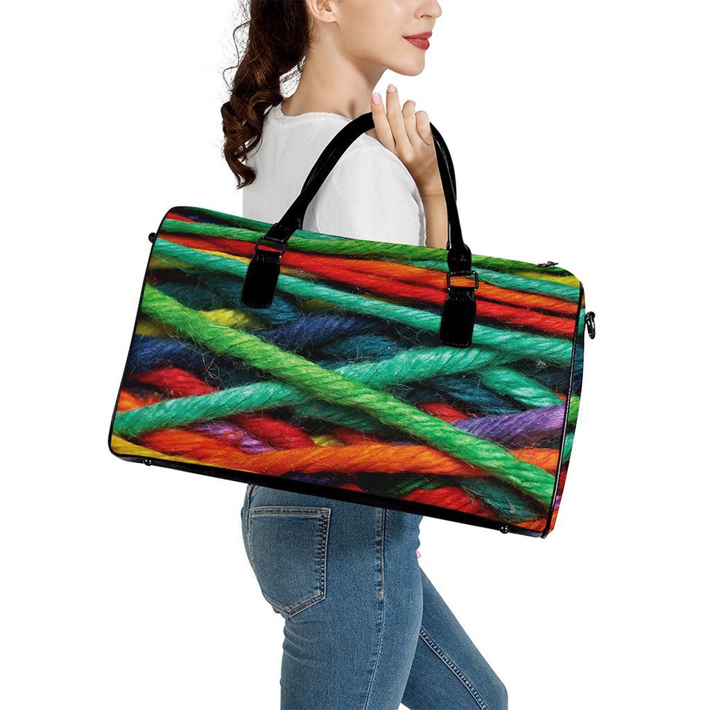 Colorful Yarn Print Leather Duffle Bag