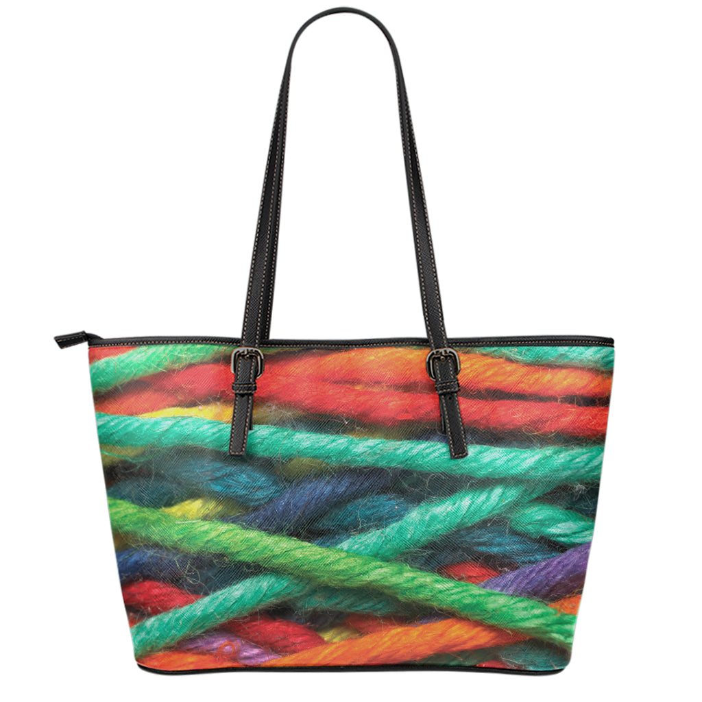 Colorful Yarn Print Leather Tote Bag