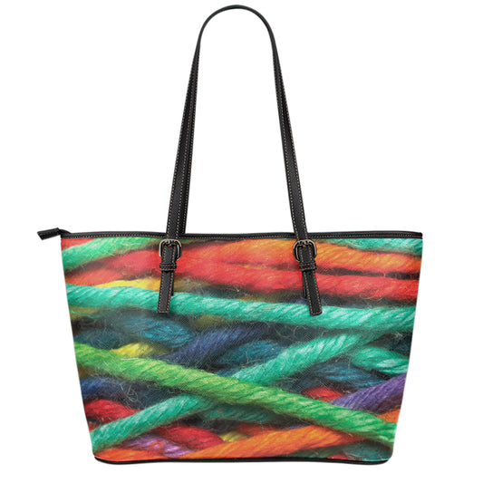 Colorful Yarn Print Leather Tote Bag