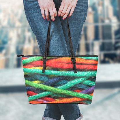 Colorful Yarn Print Leather Tote Bag