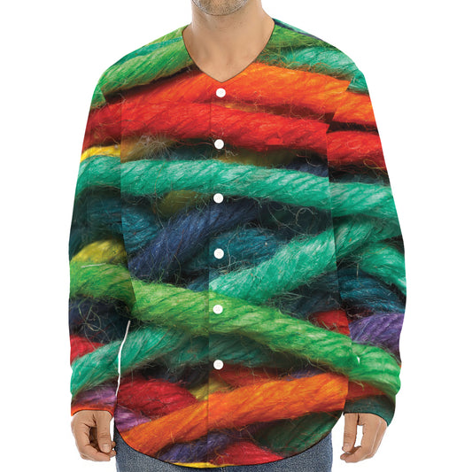 Colorful Yarn Print Long Sleeve Baseball Jersey