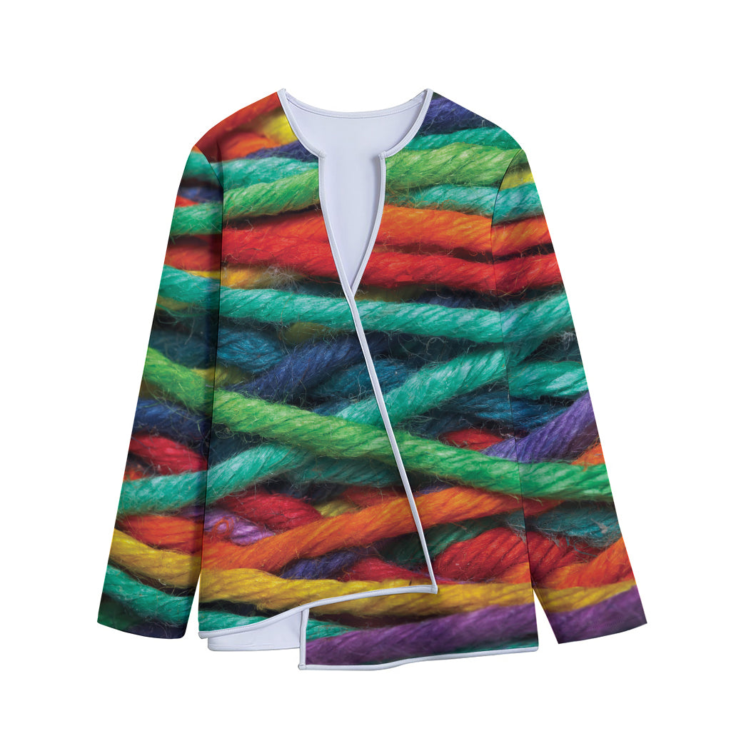 Colorful Yarn Print Long Sleeve Short Coat