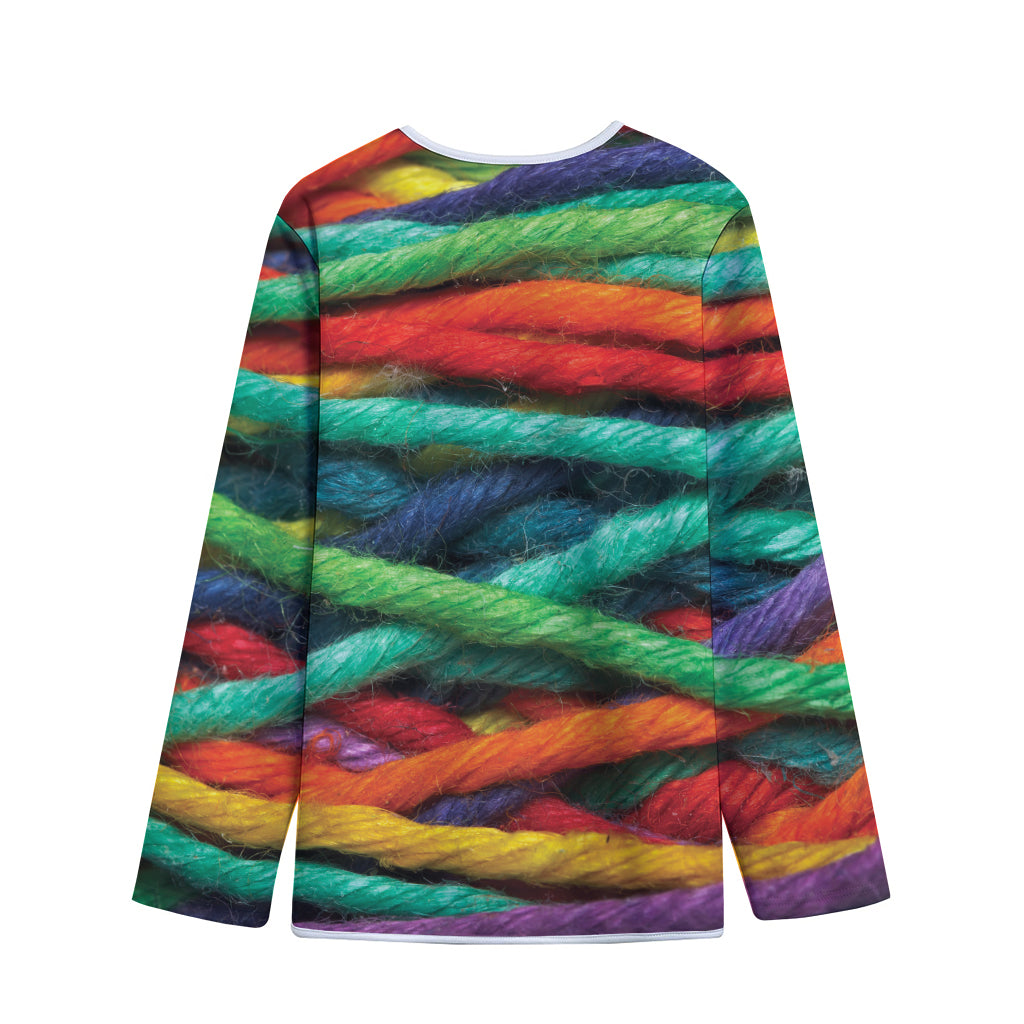 Colorful Yarn Print Long Sleeve Short Coat