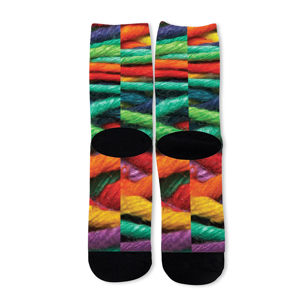 Colorful Yarn Print Long Socks