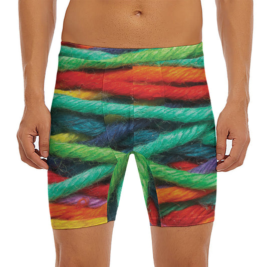 Colorful Yarn Print Men's Long Boxer Briefs