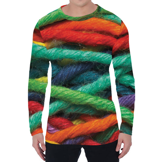 Colorful Yarn Print Men's Long Sleeve T-Shirt