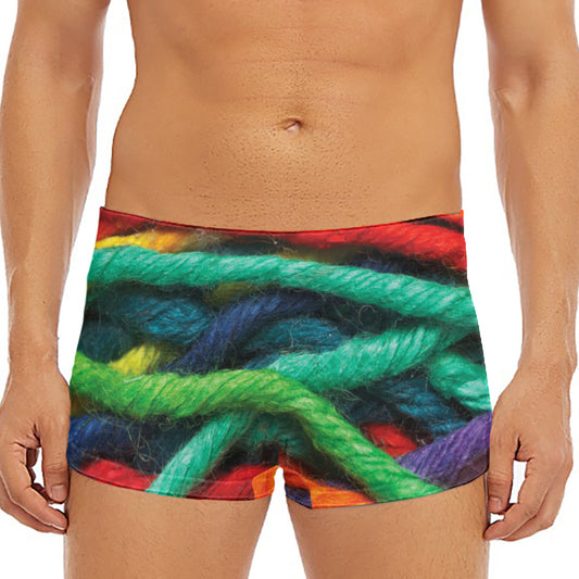 Colorful Yarn Print Men's Short Boxer Briefs