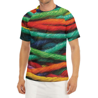 Colorful Yarn Print Men's Short Sleeve Rash Guard