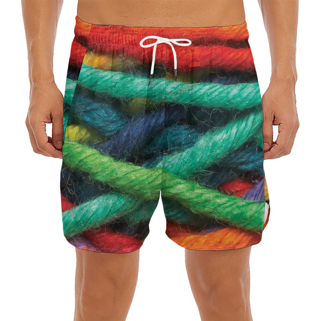 Colorful Yarn Print Men's Split Running Shorts