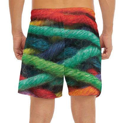 Colorful Yarn Print Men's Split Running Shorts
