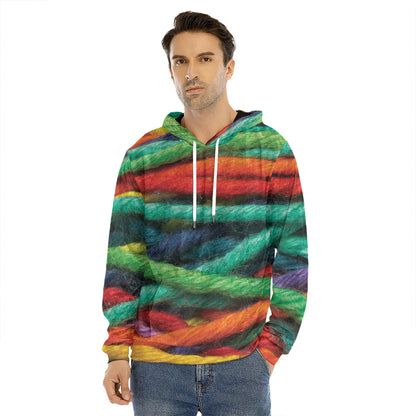 Colorful Yarn Print Men's Velvet Pullover Hoodie