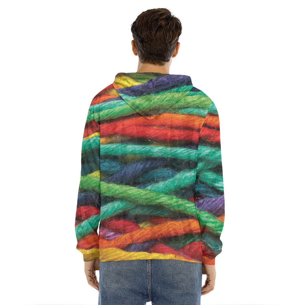 Colorful Yarn Print Men's Velvet Pullover Hoodie