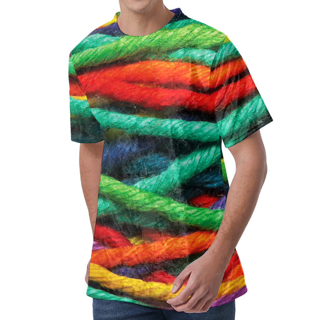 Colorful Yarn Print Men's Velvet T-Shirt
