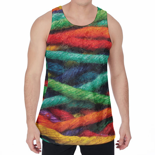 Colorful Yarn Print Men's Velvet Tank Top
