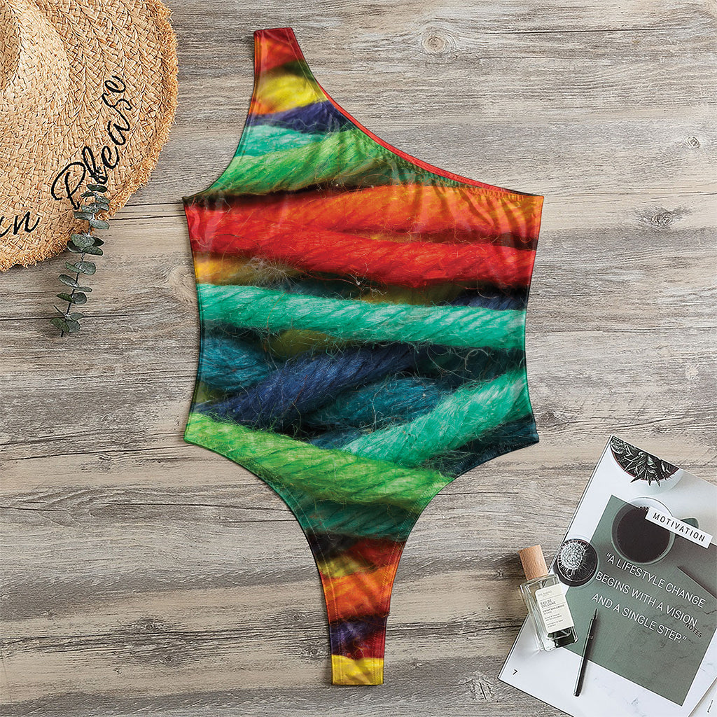 Colorful Yarn Print One Shoulder Bodysuit