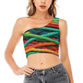 Colorful Yarn Print One Shoulder Crop Top