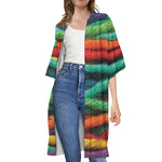 Colorful Yarn Print Open Front Beach Cover Up