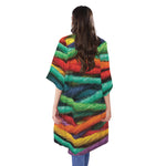 Colorful Yarn Print Open Front Beach Cover Up