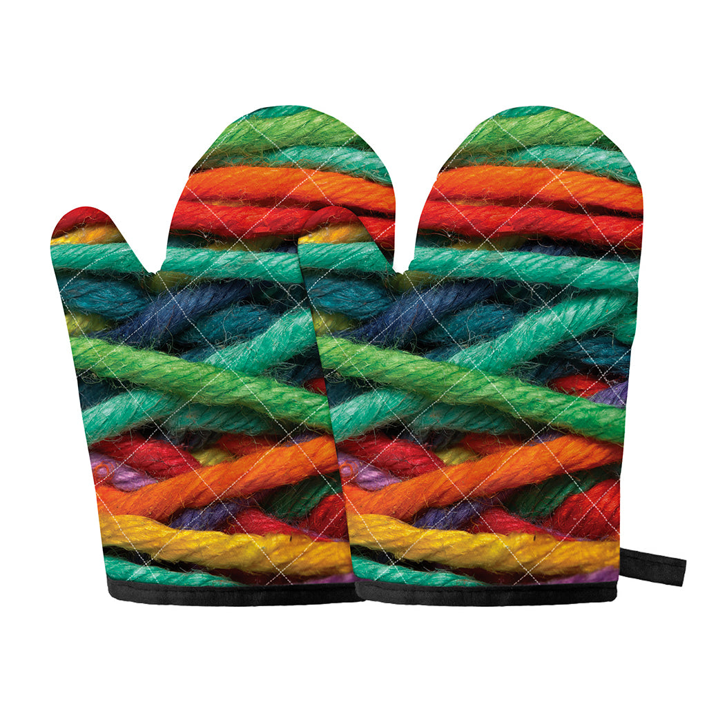 Colorful Yarn Print Oven Mitts