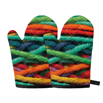 Colorful Yarn Print Oven Mitts