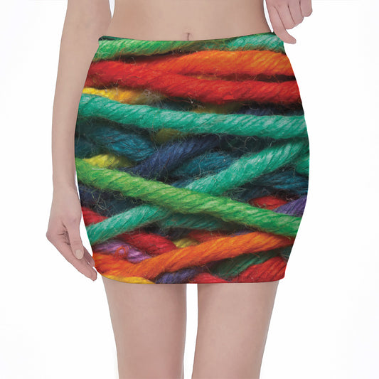 Colorful Yarn Print Pencil Mini Skirt