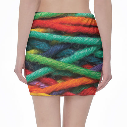 Colorful Yarn Print Pencil Mini Skirt
