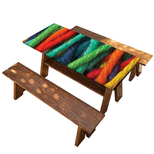 Colorful Yarn Print Picnic Table Cover